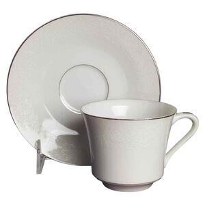 Wyndham Coffee Cup Bridal Lace Tea Cup Saucer Set White Silver China Japan Vtg